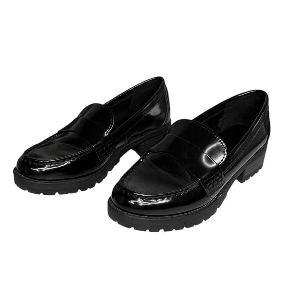 Old navy Shoes - Old navy black faux Leather loafer Chunky Heel preppy dark academia goth Y2K